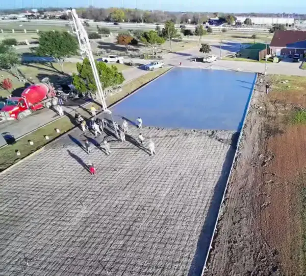 Aerial view of a concrete drive in progress, constructed by Wright's Paving.