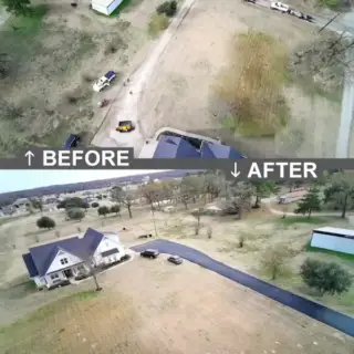 Before and after view of a driveway.