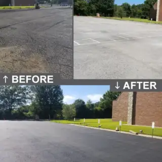 Before and after view of a church parking lot.