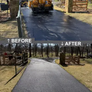 Before and after of a residential driveway, paved by Wright's Paving.